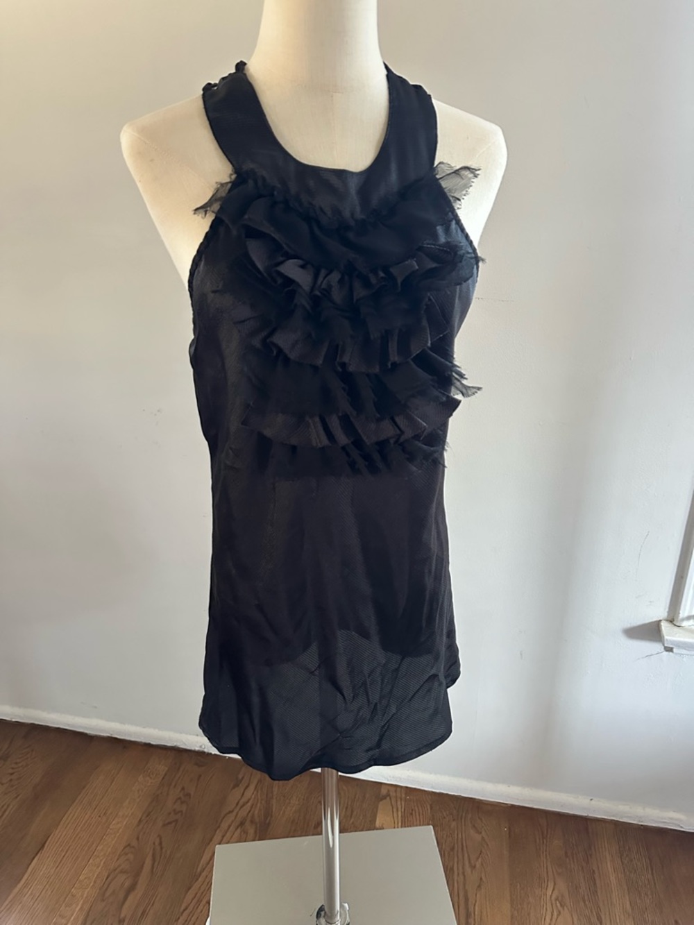 Lucca Couture Black Sheer Ruffle Halter Top | Y2K Layering Tunic